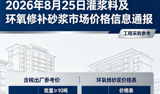信丰2026年8月25日灌浆料及环氧修补砂浆市场价格信息通报